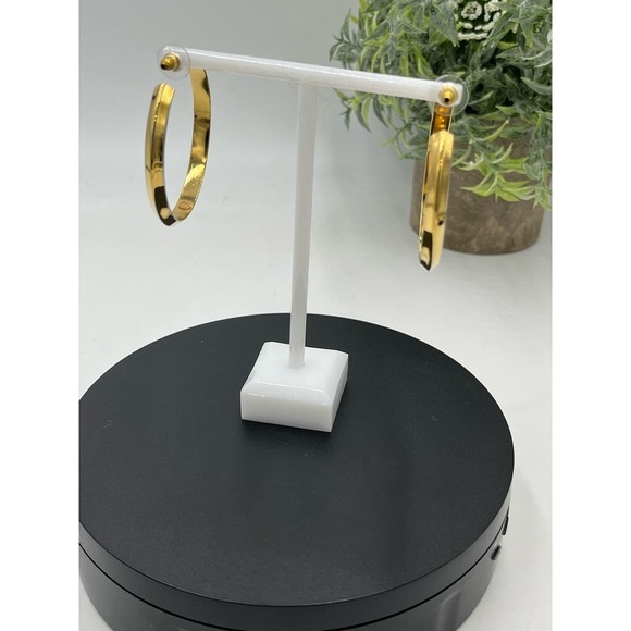 Karl Lagerfeld Signed Large Heavy Gold Plated Hoop Earrings - Picture 4 of 14